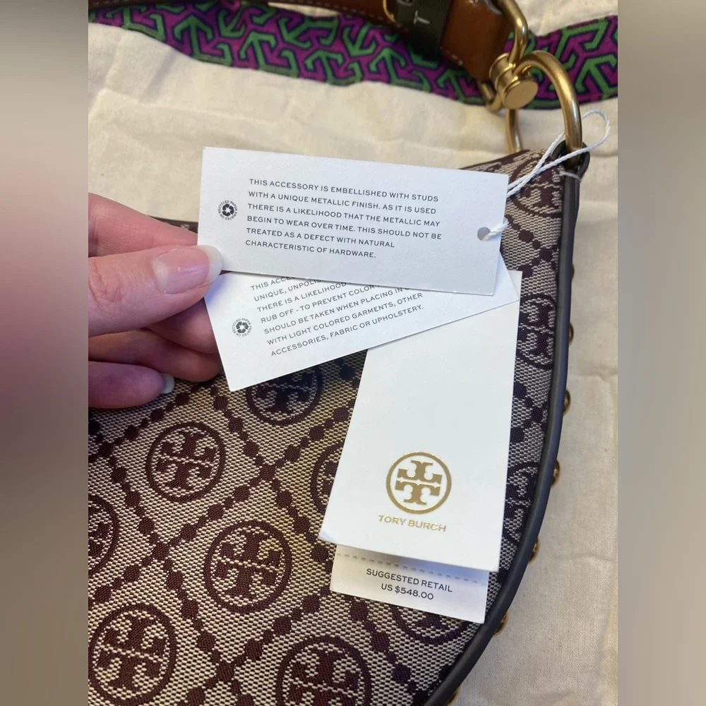 🔥NWT Tory Burch T Monogram Jacquard Studded Mini Crescent Bag - Picture 8 of 16